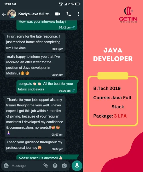 Getin Technologies student WhatsApp review